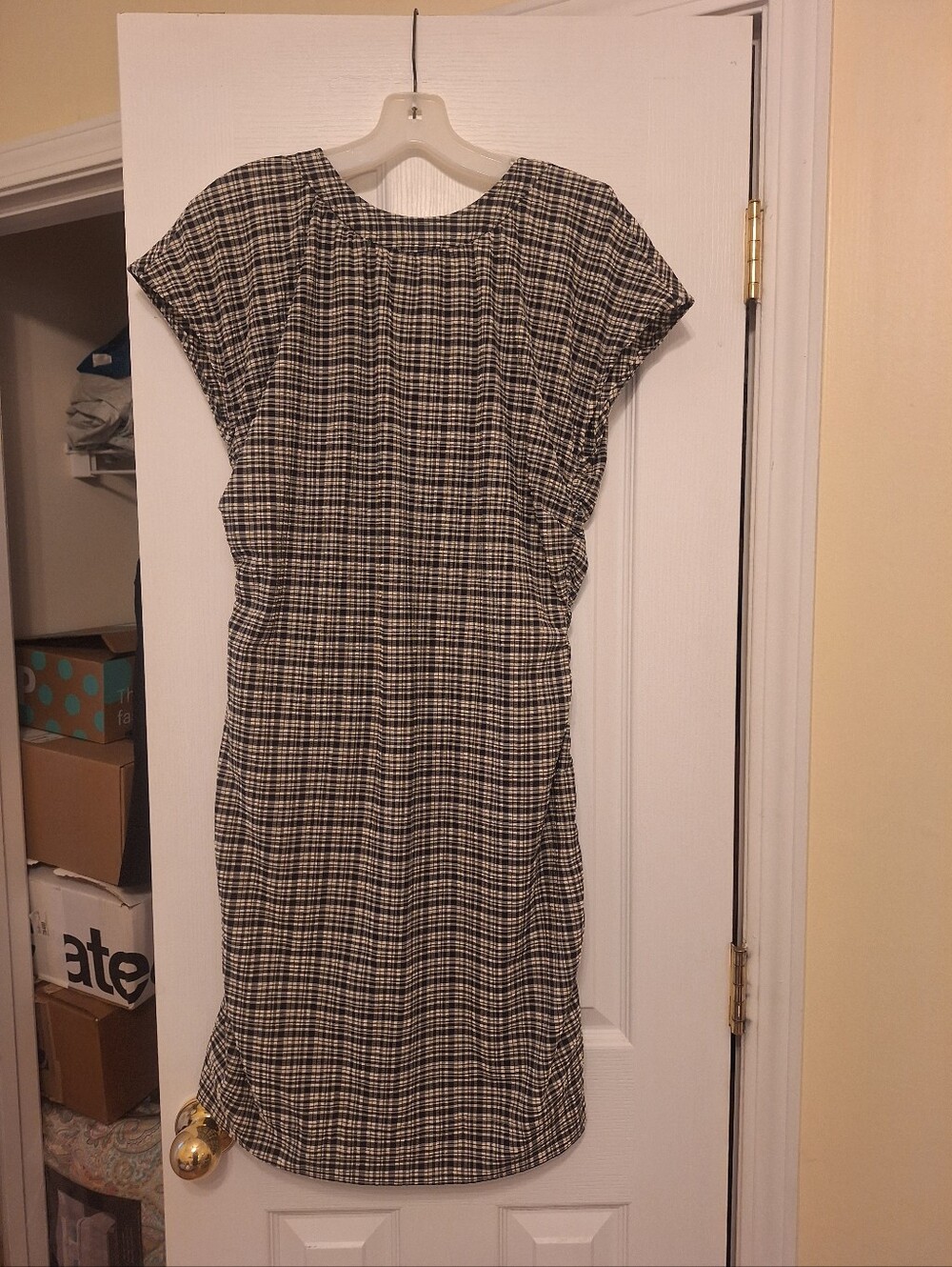 Ganni Classic Black & White Plaid Shift Dress, $495